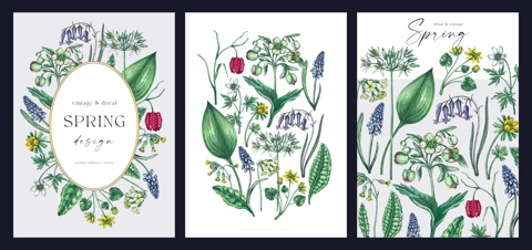 Happy spring hand drawn greeting cards set. NOT AI generated